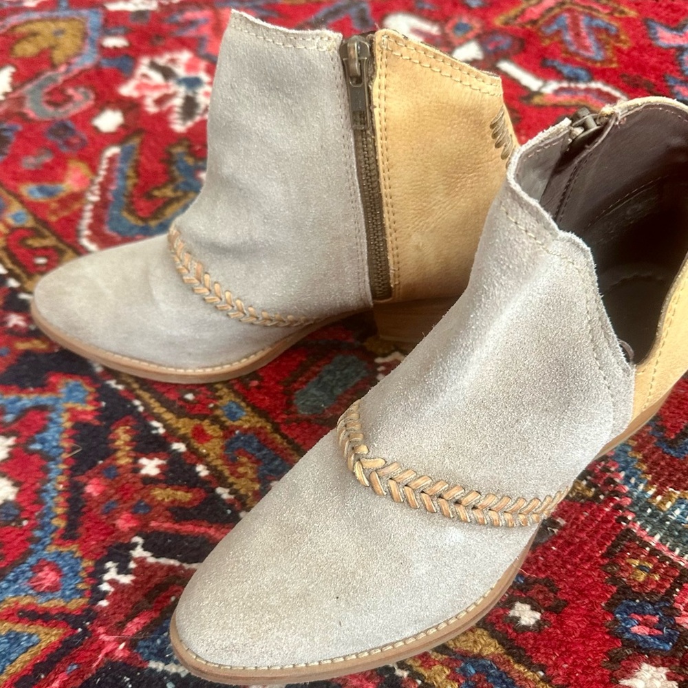 Elegant Gray and Tan Ankle Booties